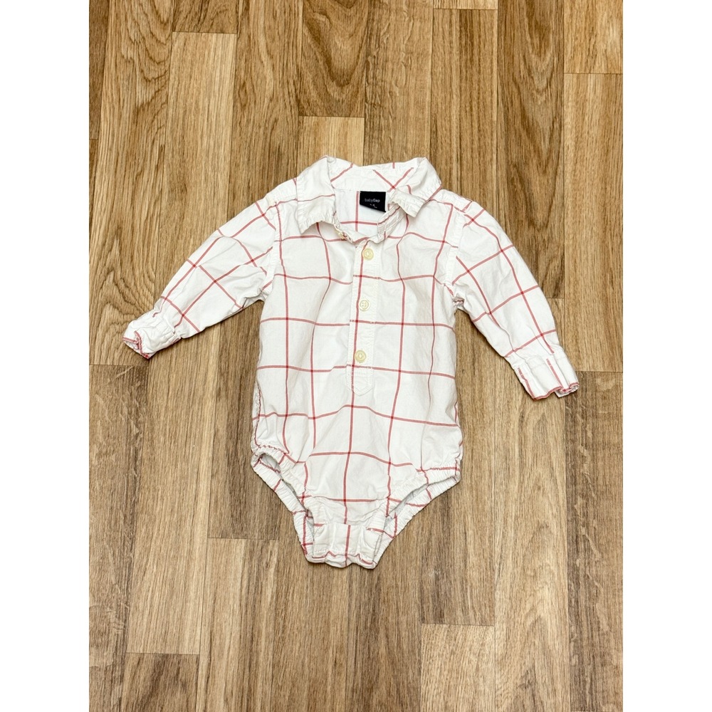 BabyGap Red White Windowpane Plaid Long Sleeve Bodysuit 3-6 Months